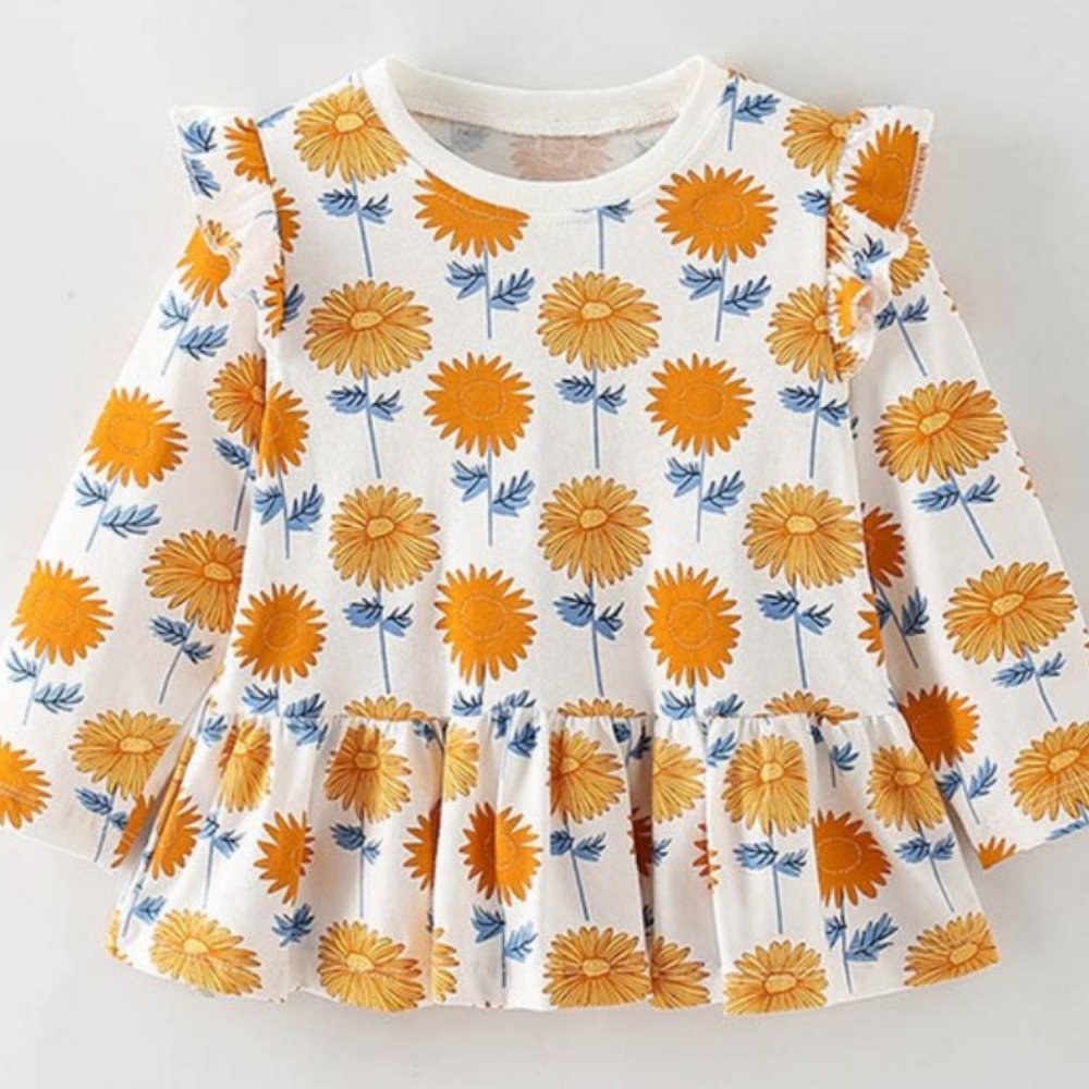 New Girls Spring Flower Ruffle Blouse Shirt (4T) Long Sleeve Cotton Blend